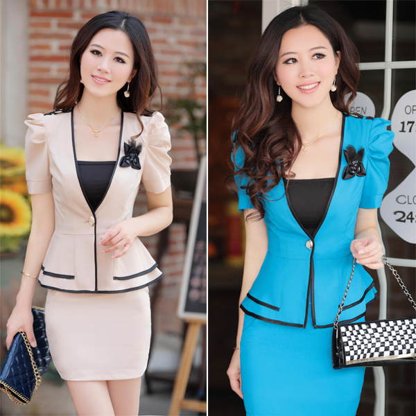 Summer 2013 V-neck ol women's work wear professional 3 set suit puff sleeve career skirt