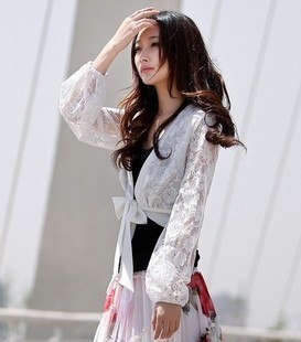 Summer all-match coat white long-sleeve sunscreen shrug lace small cape short design thin outerwear