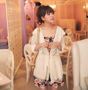 Summer all-match lace transparent chiffon lacing cardigan slim waist small short jacket sun protection clothing small cardigan