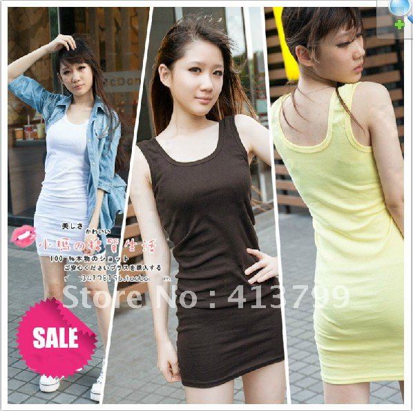 Summer and autumn the cotton Korean version sleeve harness dress Slim package hip long vest primer skirt