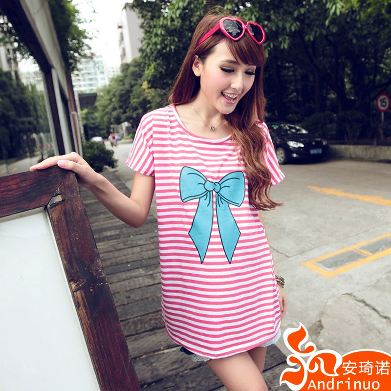 Summer andrinuo maternity clothing print bow o-neck short-sleeve T-shirt