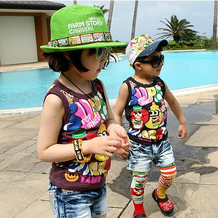 Summer boys clothing girls clothing cartoon print child T-shirt sleeveless vest 5019