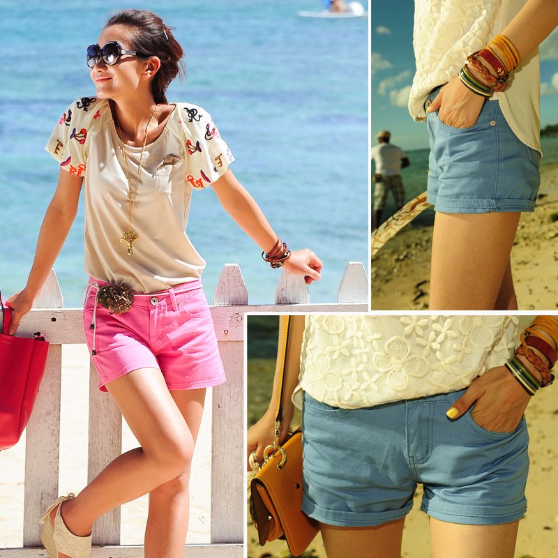 Summer candy color mid waist all-match female shorts d1895