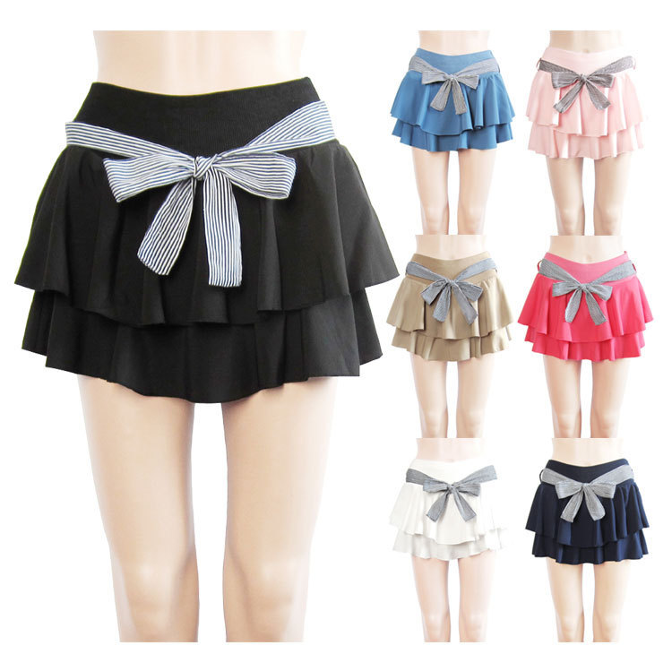 Summer candy color ruffle miniskirt layered dress miniskirt shorts lining 8156 Leather fashion