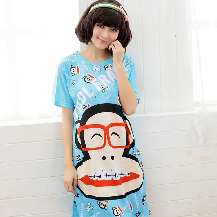 Summer cartoon big inviolability nightgown summer knitted one piece sleepwear lounge