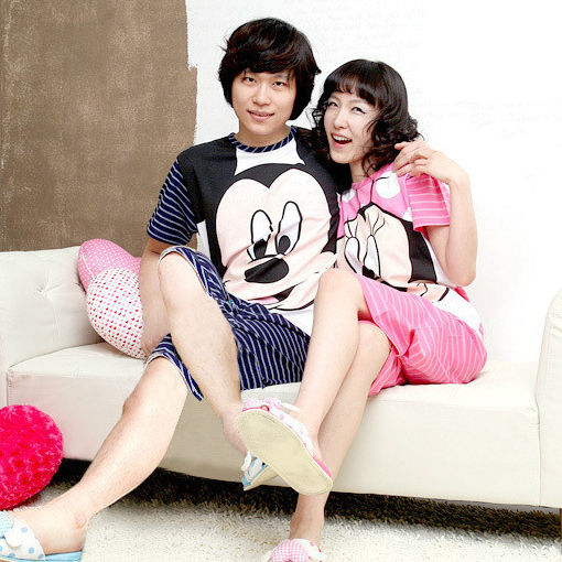 Summer cartoon male women's lovers sleepwear MICKEY MOUSE short-sleeve lovers sleepwear lounge set