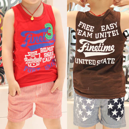 Summer child 2012 100% T-shirt cotton sleeveless vest letter 3 o-neck boys girls top clothing