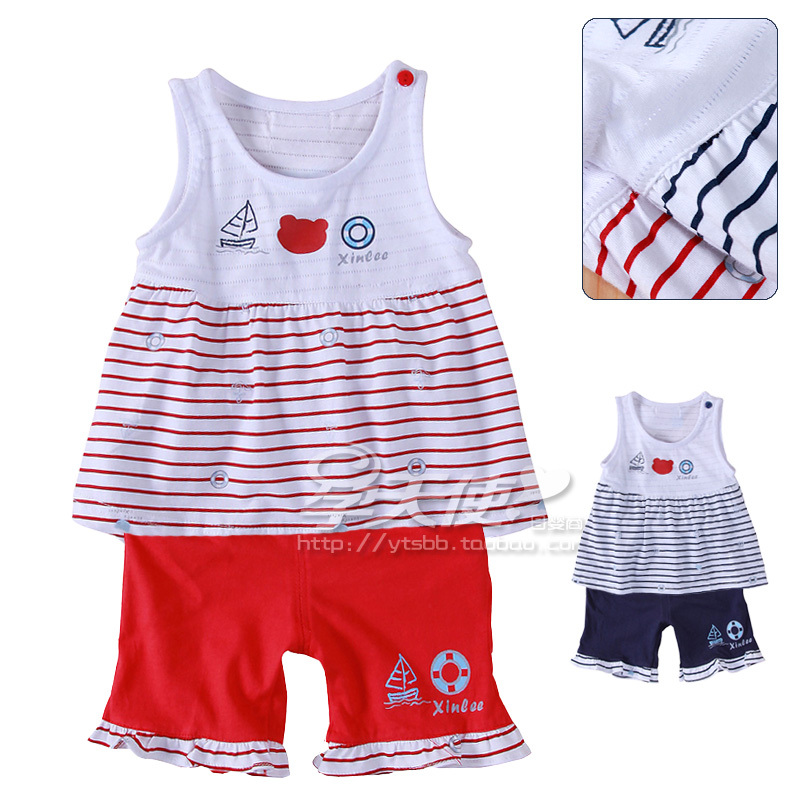 Summer children's clothing 100% cotton baby tank dress female child shorts set baby lounge 5659