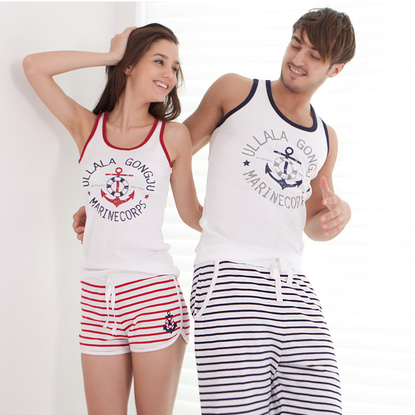 Summer comfortable lovers sleeveless stripe fashion vest lovers sleep set pajama pants