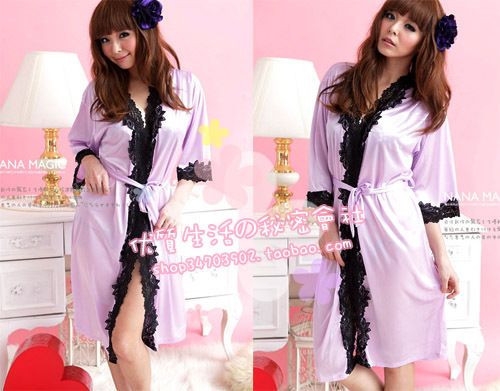 Summer cool soft skin-friendly viscose lace decoration separate robe bathrobes sleepwear with belt