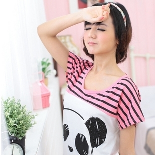 Summer cotton short sleeve knit cartoon panda pajamas female summer leisure wear female suit