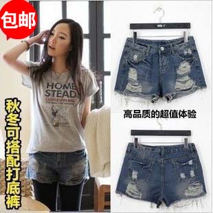 Summer denim shorts female casual mm loose plus size denim shorts hole shorts