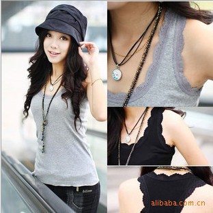 Summer fashion all-match women's 100% cotton thread lace small laciness medium-long basic vest