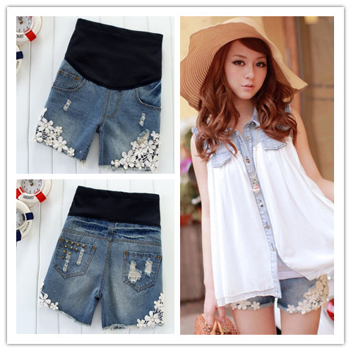 Summer fashion maternity clothing maternity pants laciness maternity shorts denim shorts belly pants