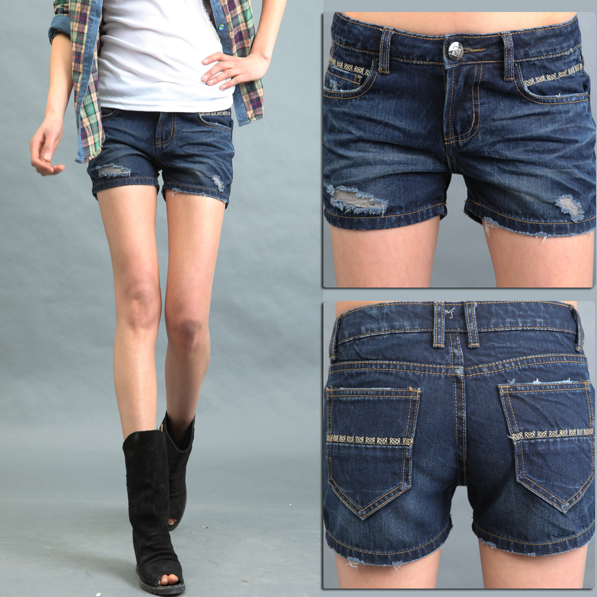 Summer fashion personality hole blue denim shorts pants shorts female