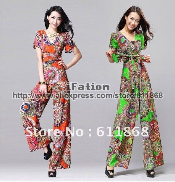 summer Fashion wheels printed women Chiffon jumpsuit Slim looked Romper Stylished Jump Pants Loose Pants Overalls