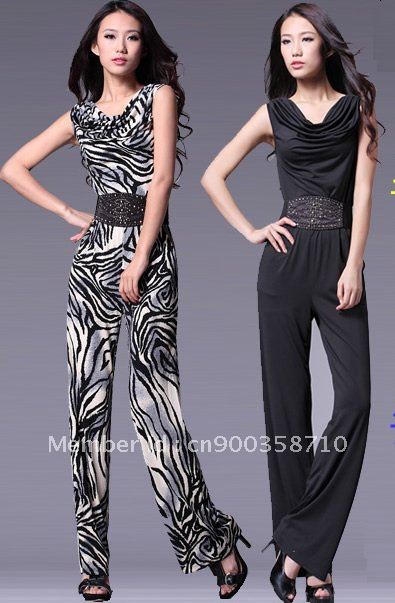 summer Fashion zebra print jumpsuit Overalls, Black/ irregular stripe wide leg pants,stylished Neck Jump Pants Romper