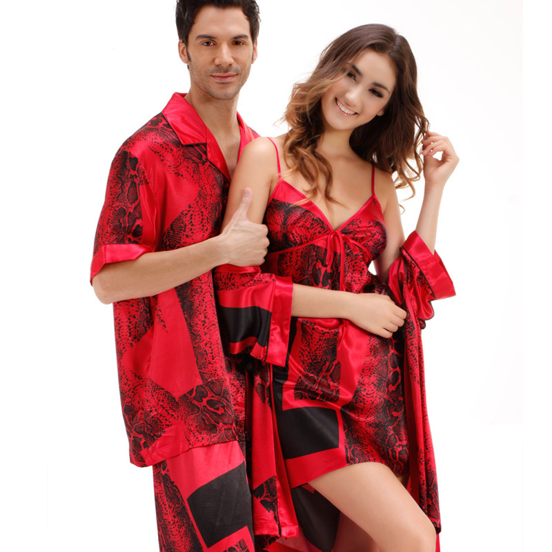 Summer faux silk lovers sleepwear lounge sexy charming female nightgown robe twinset 8031