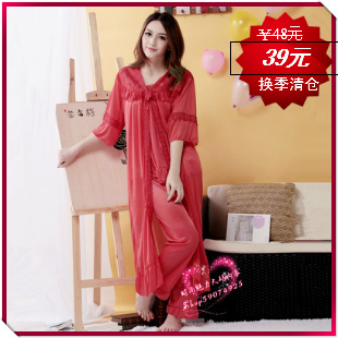 Summer female cute spaghetti strap sexy bathrobe sleepwear viscose women's plus size nightgown piece set robe summer