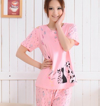 Summer female pajamas ,Women 's pajamas ,Lady's pajamas ,Cat ,Free shipping