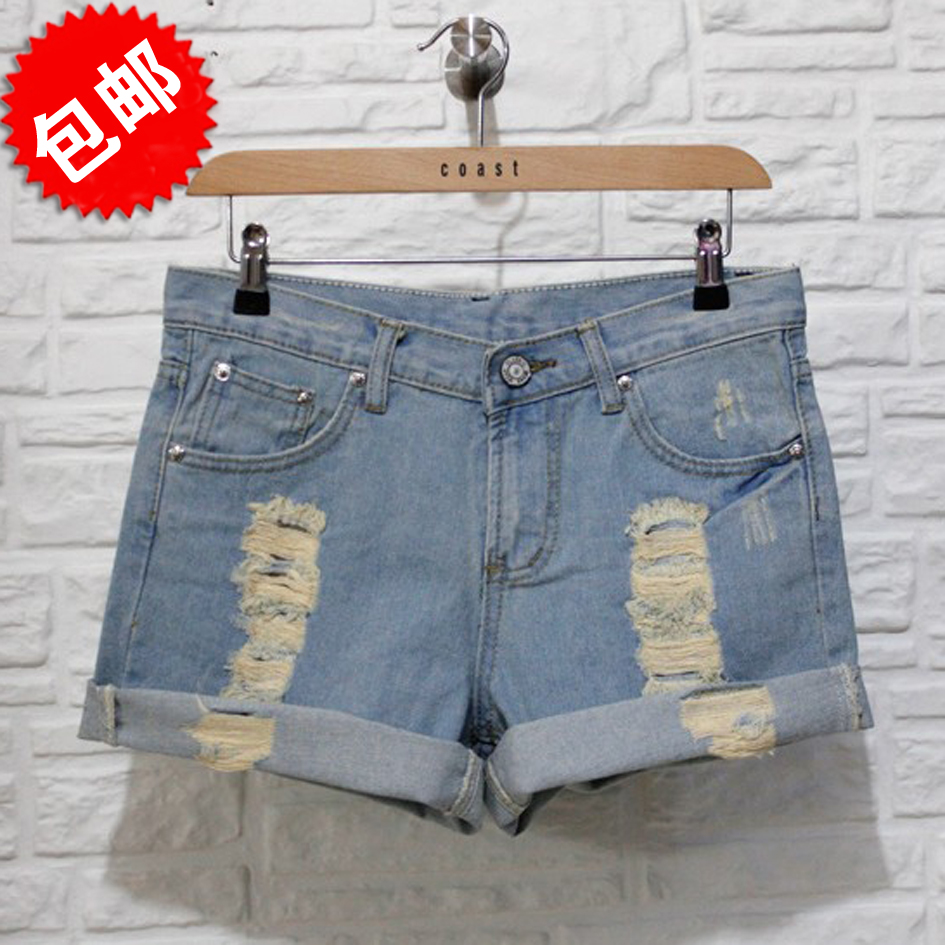 Summer female plus size denim shorts hole loose denim shorts harem pants female