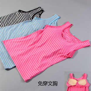 Summer female stripe bra-t cup bra belt pad yoga clothes sports basic spaghetti strap vest