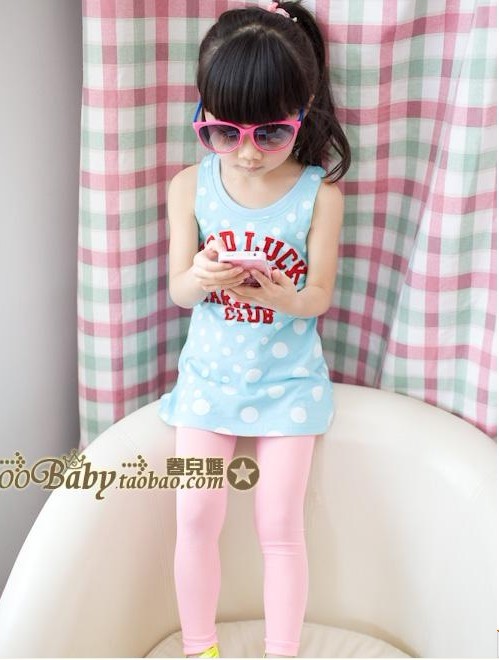 Summer girls clothing letter polka dot design long vest baby t-shirt basic shirt