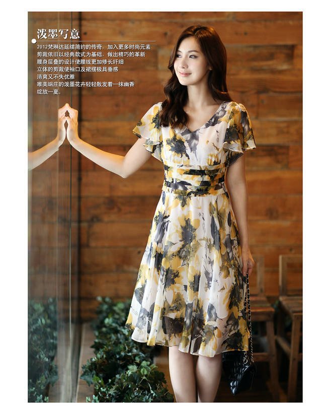 Summer high-grade 100% silk dress new han edition cultivate one's morality quality goods women's palace/skirt