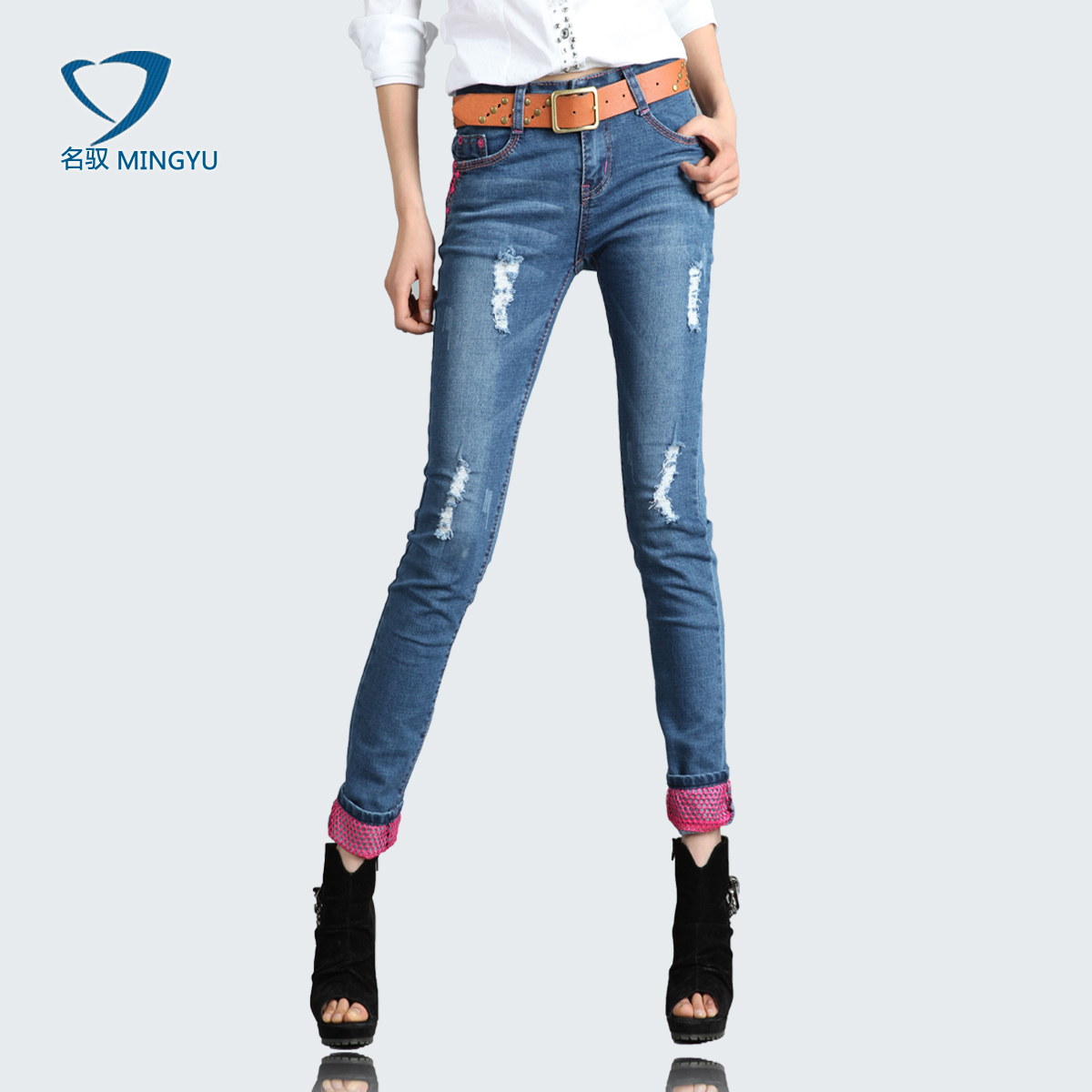 Summer hole beggar pants roll up hem pencil pants jeans female