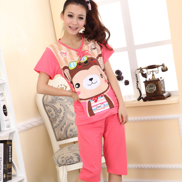 Summer knitted 100% cotton sleepwear female summer short-sleeve japanese style lounge set