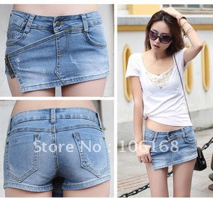 Summer Korea retro zipper denim shorts culottes divided skirt 3203