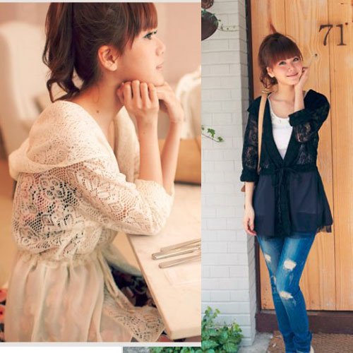 Summer Korean Style Women Elegant Chiffon Lace Dress Jacket Hoodile Coat Cloth E0288