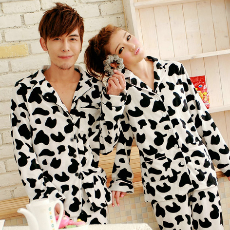 Summer lovers sleepwear cow long-sleeve male women's japanese style lounge sleep set