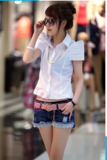 Summer new arrival 2013 flow to be distrressed laciness lace patchwork denim shorts 299