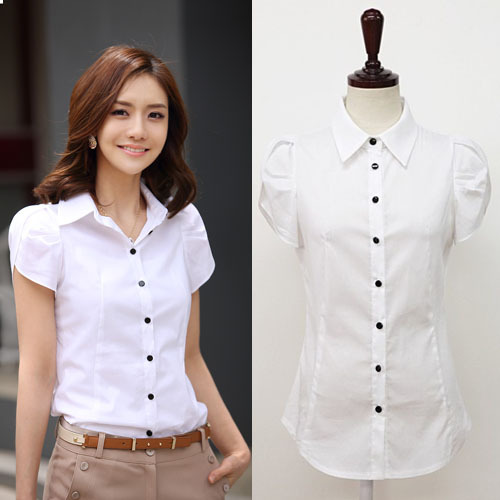 Summer new fashion women lady graceful fit shirts office wear ruffled pleated sleeve cotton shirts tops Free shipping T134