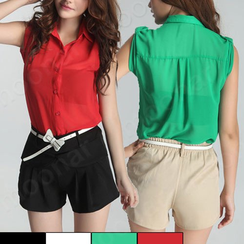 summer new style Europe&America sexy chiffon leniency candy color sleeveless blouse for women 2012 E0829