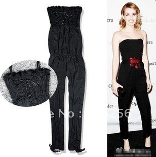 summer new  super comfortable black Ice wire slim Tee jumpsuits/fashion women's rompers /women Piece pants