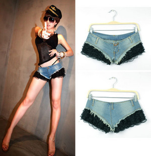 Summer pants sexy ultra-low-waisted jeans shorts d9486