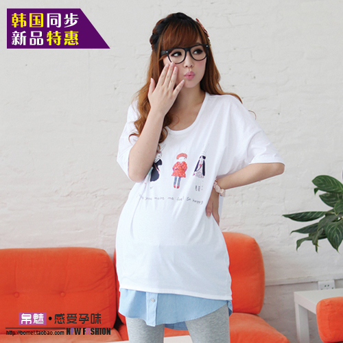 Summer paragraph maternity clothing t-shirt summer short-sleeve maternity top 100% cotton 2209