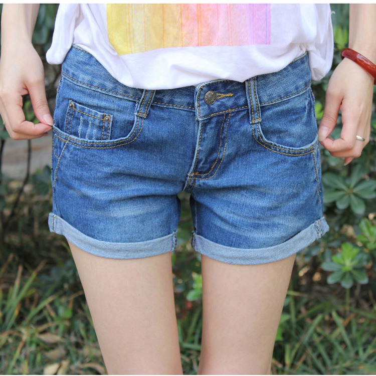 Summer plus size loose roll-up hem denim shorts female summer women's thermal trousers