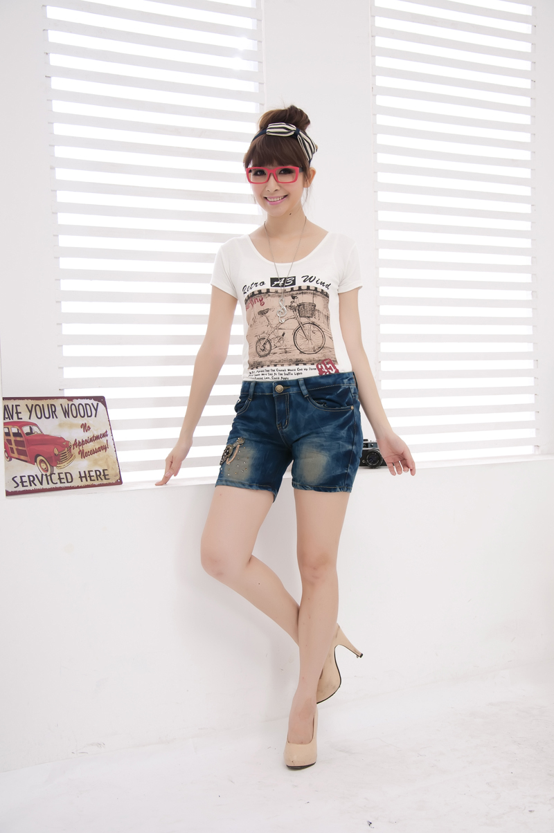 Summer plus size pants retro finishing loose casual embroidered denim shorts in pants female