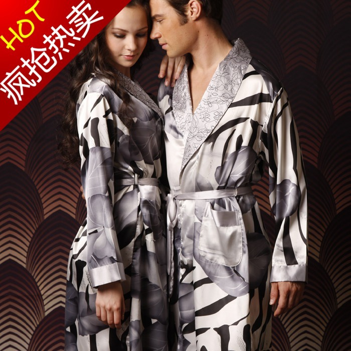 Summer quality silk lovers robe bathrobes sleepwear silk lounge gift box set