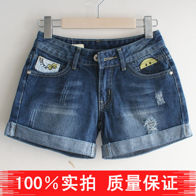 Summer roll-up hem casual hole loose plus size denim shorts mm shorts female trousers