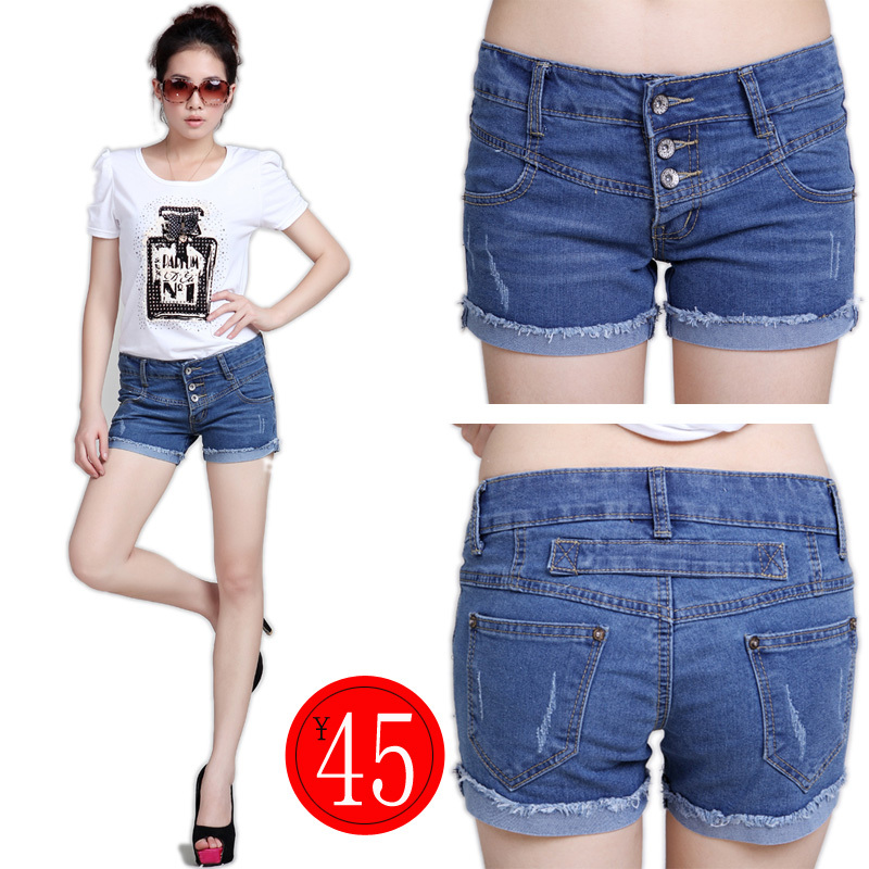 Summer roll-up hem casual hole loose plus size denim shorts mm shorts female trousers thin