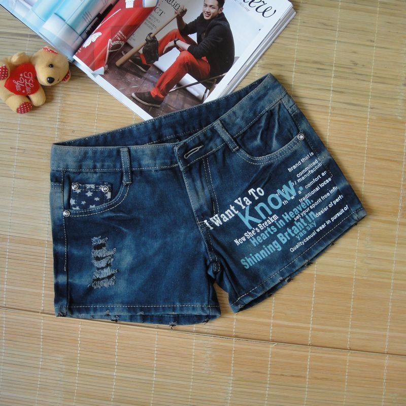 Summer roll-up hem casual hole loose plus size denim shorts vintage shorts female trousers female d37