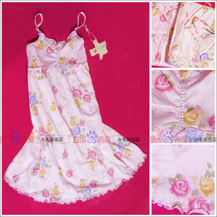 Summer romantic flower women's high quality 100% cotton spaghetti strap nightgown sleepwear - 2