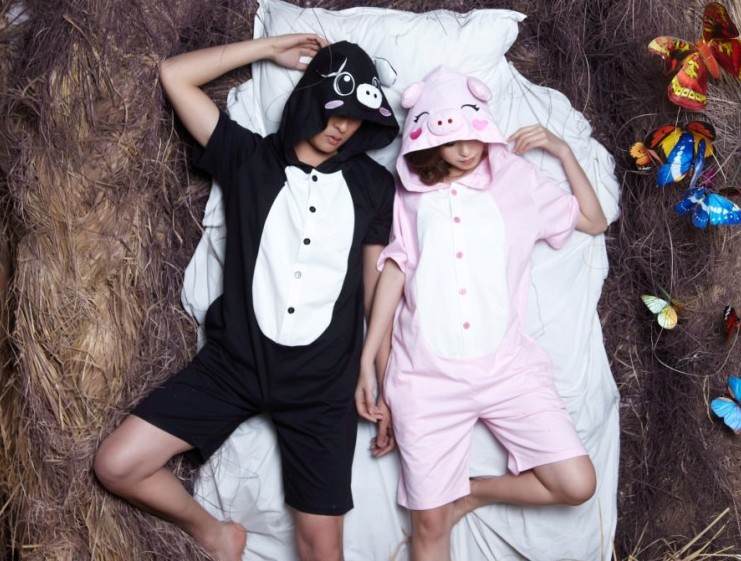 Summer sazac little pink pig black pig sleepwear cartoon animal lovers one piece sleepwear lounge