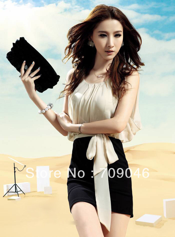 Summer sexy brief sleeveless patchwork elegant charm fashion loose smarten sexy slim waist sleeveless dress 12120800