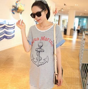 Summer short-sleeve 2013 100% cotton fresh stripe maternity clothing maternity short-sleeve top maternity t-shirt Maternity tops