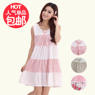 Summer short-sleeve cotton sleepwear female nightgown lace vest nightgown lounge at home service